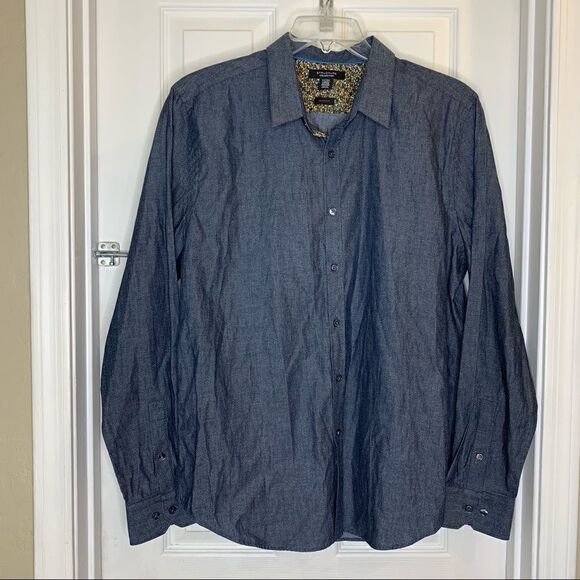 Structure Jacquard Shirt Chambray Blue Size Extra Large Slim Fit - Picture 2 of 10